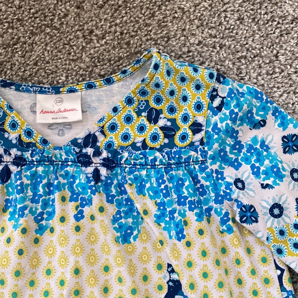 Hanna Anderson blue floral print ruffle sleeve dress size 110 (5)